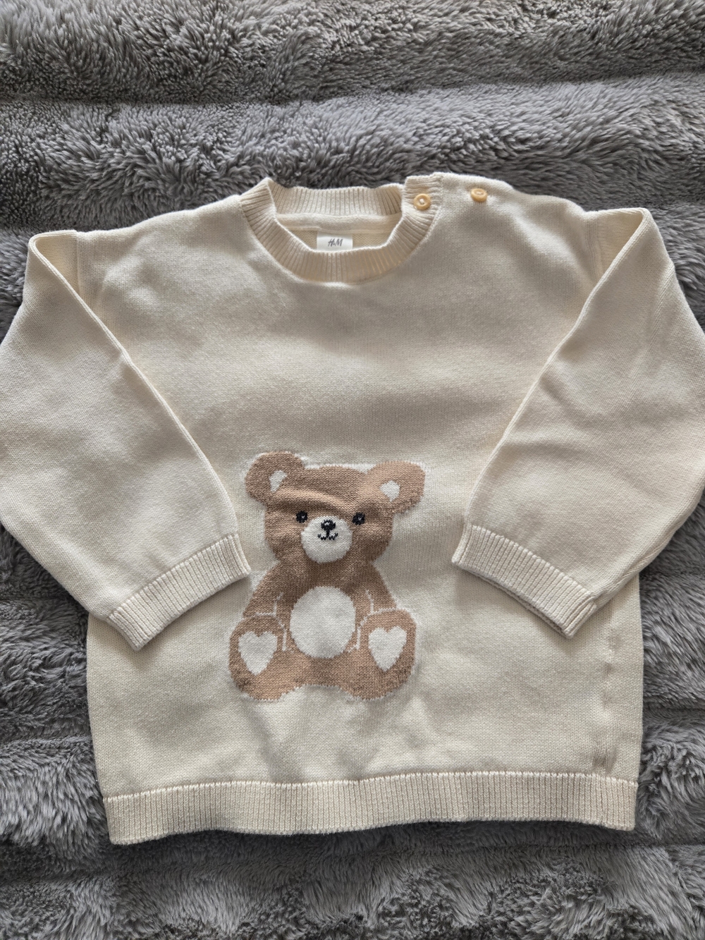 H&M Cream Knit Baby Sweater with Brown Teddy